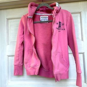 SUPERDRY PINK ZIP UP HOODIE SWEATSHIRT SIZE 4
